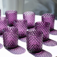 Woho 24Pcs Purple Votive Candle Holders  Glass Tea Lights Candle Holder For Wedding Table Centerpiece  Studded Diamond Tealight Candle Holder For Tealight Candles/Votive Candles