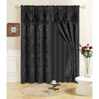 All American Collection New 4 Piece Drape Set With Attached Valance And Sheer With 2 Tie Backs Included (96"" Length  Black)