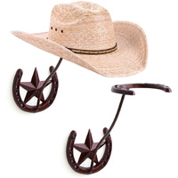 Hydermus Cowboy Hat Rack For Wall 2 Pack Rustic Metal Cowboy Hat Holder Cast Iron Cowboy Hat Hanger Western Wall Decor Horseshoe Hooks For Storage And Display At Closet Bedroom Living Room