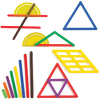 Learning Advantage Geostix Basic Set - 80 Construction Sticks - 24 Activity Cards - 2 Protractors - Build 2D Shapes And Measure Angles - Teach Geometry With Construction