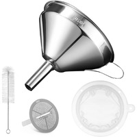 Kitchen Funnel For Filling Bottles  5 Inch 18/8 Stainless Steel Funnel  Metal Cooking Oil Food Funnel With Strainer And 200 Fine Mesh Filter For Fryer Oil Grease Juice Milk