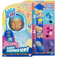 Baby Alive Baby Grows Up (Happy) - Happy Hope Or Merry Meadow  Growing And Talking Baby Doll  Toy With 1 Surprise Doll And 8 Accessories  Blue