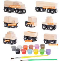 Orbrium 8 Unpainted Train Cars With 12 Colors Paint And Paint Brushes Set For Wooden Railway Compatible With Thomas  Chuggington  Brio  For Birthday Party Train Theme