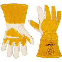 John Tillman And Co Tillman Large 14"" Gold And Pearl Top Grain Split Back Cowhide Fleece Lined Mig Welders Gloves With 4"" Cuff And Kevlar Thread Locking Stitch (Carded)  White/Tan (Til50L)