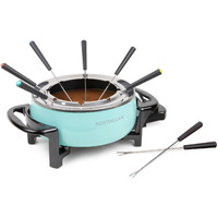 Nostalgia 12-Cup Electric Fondue Pot Set For Cheese & Chocolate - 8 Color-Coded Forks  Temperature Control - Stainless Steel Kitchen Gadgets And Appliances For Hors D'Oeuvres And More - Aqua