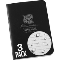 Rite In The Rain Weatherproof Mini-Stapled Notebook  3 1/4"" X 4 5/8""  Black Cover  Universal Pattern  3 Pack (No. 771Fx-M)