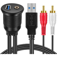 Urwoow Flush Mount Cable Kit 3 Ft Usb 3.0 Male To Female And 2 Rca Male To 3.5Mm Female Aux Extension Cable Dashboard Panel Dash Mount Port 3 Feet