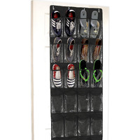 Simple Houseware 24 Pockets - Crystal Clear Over The Door Hanging Shoe Organizer  Black (64'' X 19'')