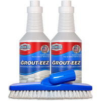 Clean-Eez Grout Cleaner 2 Pack With Free Stand-Up Brush - Stain Remover Heavy-Duty Scrubber - Bathroom Shower Ceramic Porcelain - Easy Control Flip Top Cap - 32 Oz.