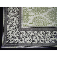 India Arts French Floral Square Cotton Tablecloth 72"" X 72"" Olive & Black