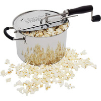 Stovepop Stainless Steel Popcorn Popper - Gearless Hand Crank  Magnetic Lid  6 Qt - Induction Range Compatible