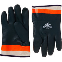 Mcr Safety 6410Sc Double-Dipped Pvc Jersey Lined Sandpaper Finish Men's Gloves With Plasticized Safety Cuff  Green/Orange  Large  1-Pair