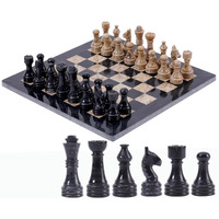 Radicaln Marble Chess Set 12 Inches Black And Coral Handmade Chess Outdoor Games 1 Chess Board & 32 Chess Pieces 2 Player Games For Adults -Board Games
