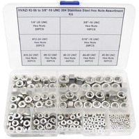 Hvazi #2-56 To 3/8""-16 Unc 304 Stainless Steel Hex Nuts Assortment Kit