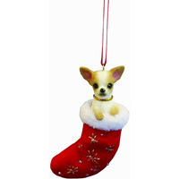 Chihuahua Christmas Stocking Ornament With ""Santa's Little Pals"" Hand Painted And Stitched Detail
