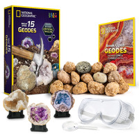 National Geographic Break Open 15 Premium Geodes - With Goggles  Detailed Learning Guide  3 Display Stands  Great Stem Science Toy & Educational Gift