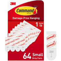 Command Small Refill Adhesive Strips  Damage Free Hanging Wall Adhesive Strips For Small Indoor Wall Hooks  No Tools Removable Adhesive Strips For Living Spaces  64 White Command Strips (Pack Of 1)