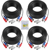 Sannce 4-Pack 100Ft Bnc Video And Power Security Camera Cable With Bnc Connectors And Rca Adapters For Cctv Camera System 100Pcs Cable Clips (Black)