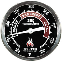 Tel-Tru Bq300 Barbecue Thermometer  3 Inch Black Dial With Zones  4 Inch Stem  100/500 Degrees F