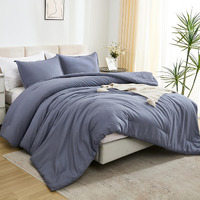Litanika Comforters Bluish Grey Queen Size  3 Pieces Lightweight Solid Bedding Set & Collections  All Season Fluffy Bed Set (90X90In Comforter & 2 Pillowcases)