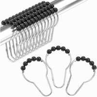 Amazer Black Shower Curtain Hooks  Decorative Rust Proof Acrylic Balls Shower Curtain Hooks  Stainless Steel Shower Hooks For Shower Curtain Bathroom Shower Hooks-Set Of 12