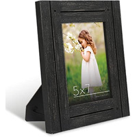 Americanflat 5X7 Picture Frame With Polished  Crystal Clear Glass - Hampton Collection - Distressed Wood Gallery Picture Frames For Tabletop And Wall Display - Charcoal Black