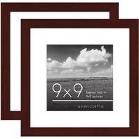 Americanflat 9X9 Picture Frame With Polished Plexiglass - Set Of 2 - Use As 6X6 Frame With Mat Or 9X9 Frame Without Mat - Galleria Collection - Gallery Frames For Tabletop And Wall Display - Mahogany
