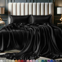 Decolure Satin Sheets King Bed Set (4 Pcs  21 Colors) - Hotel Luxury Soft Silky Satin Sheet Set With Deep Pockets Satin Fitted Sheet - Black Satin Sheets  King Size Satin Sheets  Satin Bed Sheets King