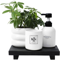 Bathroom Counter Organizer Wood Pedestal Stand Farmhouse Decorative Tray Soap Holder For Kitchen Decor  9"" X 6"" - Black