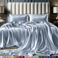 Decolure Satin Sheets King Size Bed Set 4 Pcs - Elegant Satin Bed Sheets W/ 15 Inch Deep Pocket - Hypoallergenic  Double Stitching  Wrinkle Free - Silky & Luxuriously Soft Satin Bedding (Baby Blue)