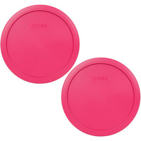 Pyrex 7402-Pc 7 Cup Fuchsia Pink Round Plastic Storage Lid  Made In Usa - 2 Pack