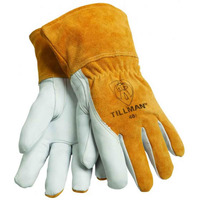 John Tillman And Co Medium Brown Top Grain Goatskin Fleece Lined Standard Grade Mig Welders Gloves With Straight Thumb  3 12"" Cuff  Kevlar Stitching And Elastic Back