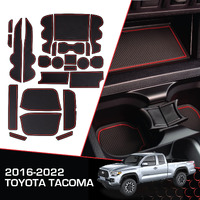 Cupholderhero Fits Toyota Tacoma Accessories 2016-2023 Premium Custom Interior Non-Slip Anti Dust Cup Holder Inserts  Center Console Liner Mats  Door Pocket Liners 19Pc Set (Double Cab) (Red Trim)