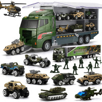 26 Pcs Military Truck With Soldier Men Set(2 In 1)  Mini Die-Cast Battle Car In Carrier Truck  Army Toy Double Side Transport Vehicle For Kid Child Girl Boy Play Birthday Party Favors