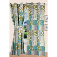 All American Collection New Printed Modern Geometric Window Treatment Curtain (Panel  Blue/Green & Yellow)