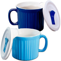 Corningware 20-Oz Pop-Ins Mug Set Includes 2 Mugs With Vented Plastic Lids (Pool Blue & Blueberry)