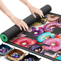 Lwoeo Jigsaw Puzzle Mat Roll Up  No Creases 46  X 28  Rubber Saver Pad Up To 2000 Pieces  Black Large Puzzel Matte Rollup With 6 Sorting Trays & 1 Storage Bag. Ideal For Holiday And Birthday