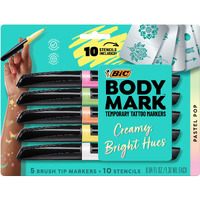 Bic Bodymark Body Art Markers  Pastel Pop  Flexible Brush Tip  5-Count Pack Of Assorted Colors  Skin-Safe  Cosmetic Quality