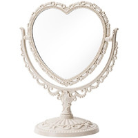 Jdpeyi-Heart Shaped Mirror - Coquette Room Decor For Desk & Vanity -Double-Sided Rotatable Cute Magnifying Mirror With Stand (Beige)
