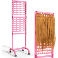 Yumkfoi Adjustable Braiding Hair Rack 280 Pegs  2-Sided Braid Rack For Hair Braiding  Height Adjustable Hair Separator Stand With Wheels  Pink Standing Braid Rack For Braiders Standing For Stylists