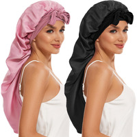 Demazalo Long Bonnet For Braids & Curly Hair  Silk Satin Bonnet For Sleeping  Extra Large Bonnets For Women Braid (Black Pink)