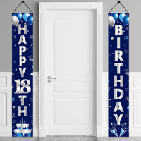 Turypaty Blue Silver 18Th Birthday Door Banner Decorations  Happy 18 Birthday Party Porch Banner For Boys  Sweet 18 Year Old Birthday Party Supplies