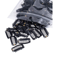 Swacc 100 Pcs U Shape Metailic Snap Clips Ins For Hair Extension Hairpiece Diy Snap-Comb Wig Clips With Rubber (Black  9-Teeth 6 Holes)