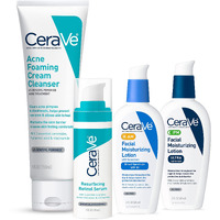 Cerave Acne Skin Care Set  5Oz Acne Foaming Cream Cleanser + 1Oz Resurfacing Retinol Serum + 2Oz Am Facial Moisturizing Lotion With Spf 30 + 2Oz Pm Facial Moisturizing Lotion  Skin Care Gift Sets