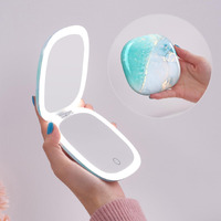 Mocado Compact Led Travel Makeup Mirror - 4 Inches 1X/10X Magnification Travel Mirror With Light Dimmable Double Sides Lighted Usb Rechargeable Compact Mirror For Purse Pocket Travel(Blue Marble)