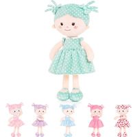 Onetoo Plush Rag Doll My First Baby Doll Soft Baby Doll For Girls Sleeping Cuddle Buddy Doll Wear Green Dress White Polka Dot 14""(Milly Series)