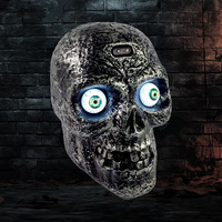 Liberty Imports Sound Activated Skull With Light Up Eyes And Creepy Sounds - Halloween Party Prop Spooky Decoration For Haunted House  Indoor Decor