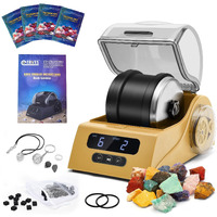 Tryes Rock Tumbler Kit Adults - Rock Polisher Tumbler With Noise Reduction Cover  Speed&Timer Control  Includes 4 Polishing Grits  Rough Gemstones  Learning Guide Etc. (Yellow)