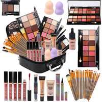 Mtdxiltai All In One Makeup Kit For Makeup Storage Bag 2X14 Colors Eyeshadow Palette Liquid Foundation Eyeliner Pencils Contouring Stick Lip Gloss Eyebrow Pencils 20Pcs Makeup Brushes Etc For Women Girls Teens (Black)