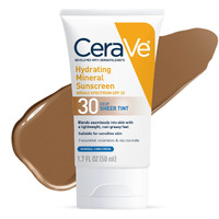 Cerave Hydrating Mineral Sunscreen Spf 30 With Sheer Tint  Tinted Mineral Sunscreen With Zinc Oxide & Titanium Dioxide  Blends Seamlessly For Healthy Glow  Stocking Stuffers  Deep  1.7 Oz
